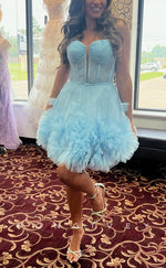 H1783 - Sweet Sheer Sparkly Plunging Illusion Short Graduation Homecoming Party Dress