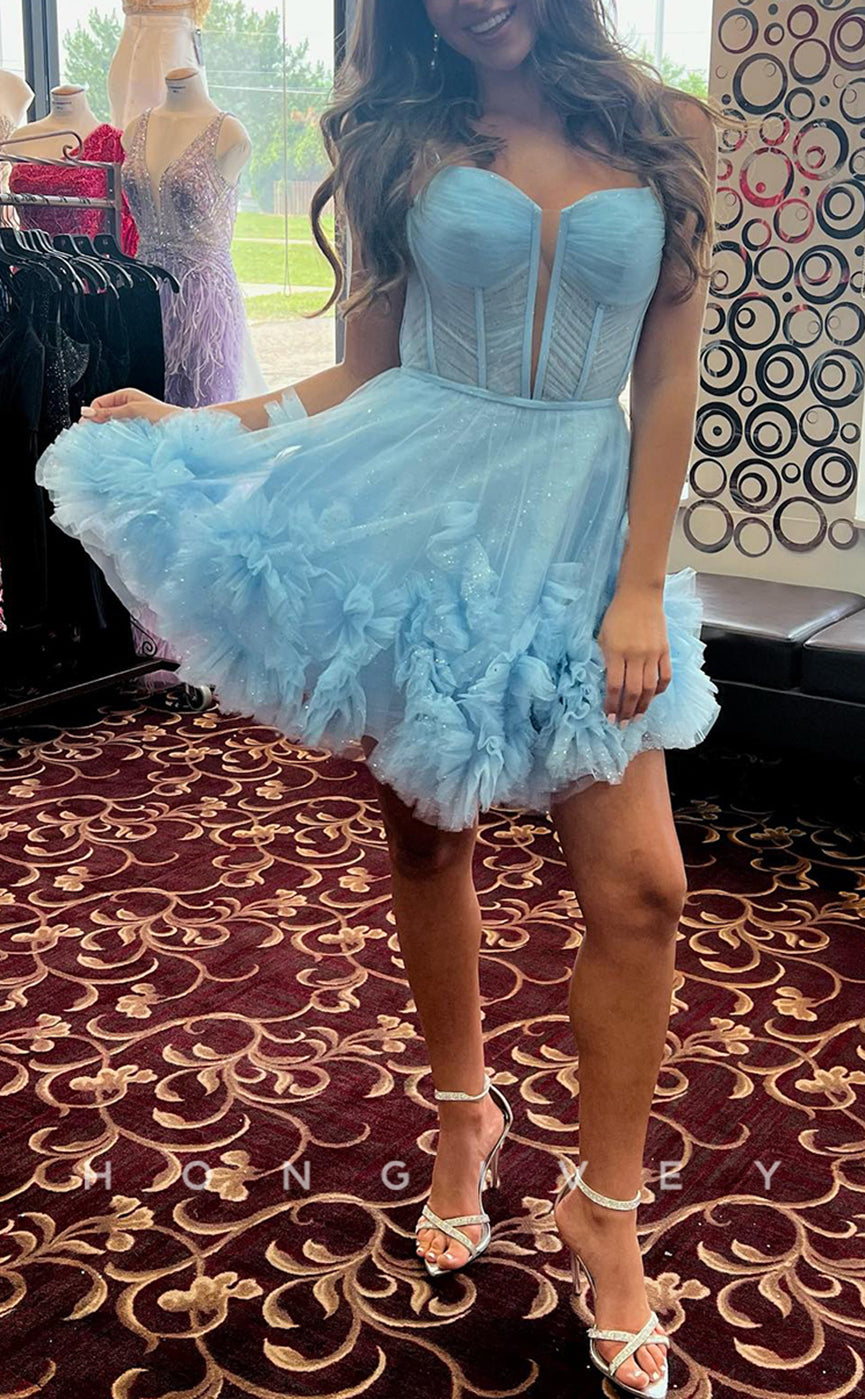 H1783 - Sweet Sheer Sparkly Plunging Illusion Short Graduation Homecoming Party Dress