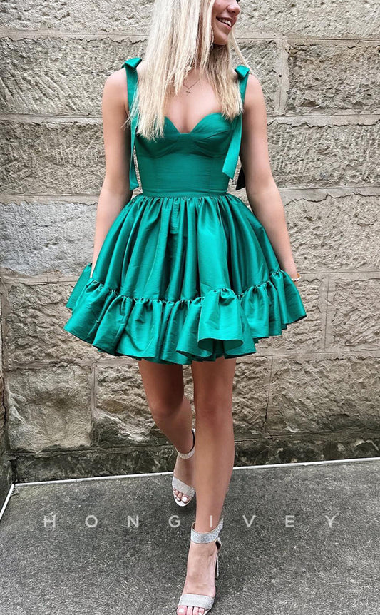 H1785 - Sweet Ruched With Bow Detail Short Cake Graduation Party Homecoming Dress