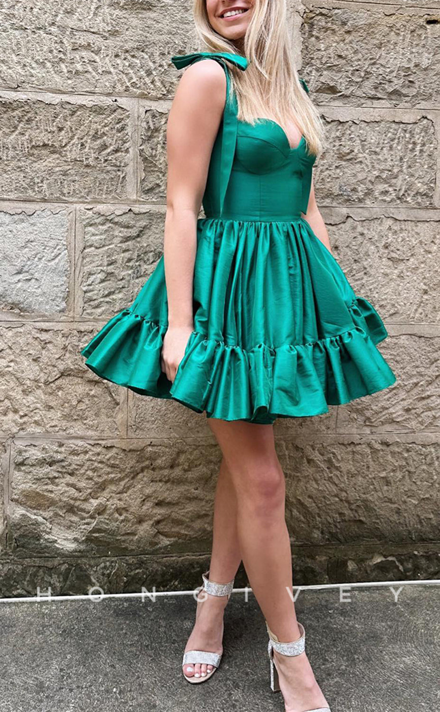 H1785 - Sweet Ruched With Bow Detail Short Cake Graduation Party Homecoming Dress