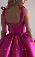 H1799 - Sweet Ruched Tiered With Bow Detail Short Cake Party Graduation Homecoming Dress