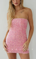 H1802 - Fully Sequined Strapless Short Homecoming Graduation Party Dress