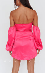 H1805 - Sweet Bow Detail Removable Sleeves Short Party Homecoming Graduation Dress