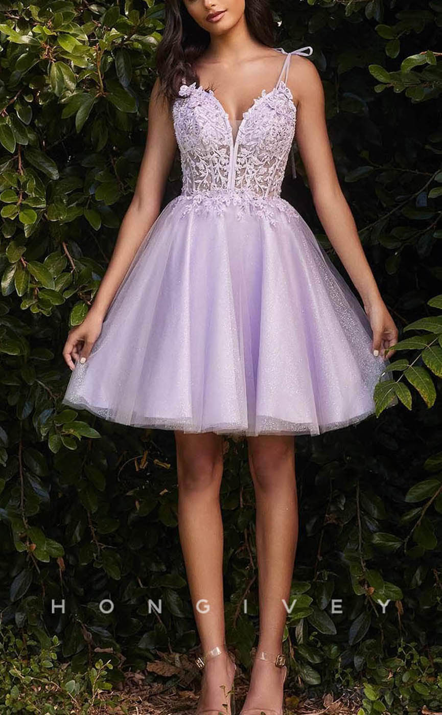 H1806 - Sparkly Floral Lace Embroidered Tiered Short Party Homecoming Graduation Dress