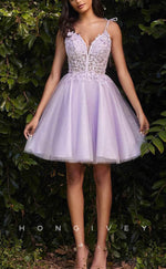 H1806 - Sparkly Floral Lace Embroidered Tiered Short Party Homecoming Graduation Dress