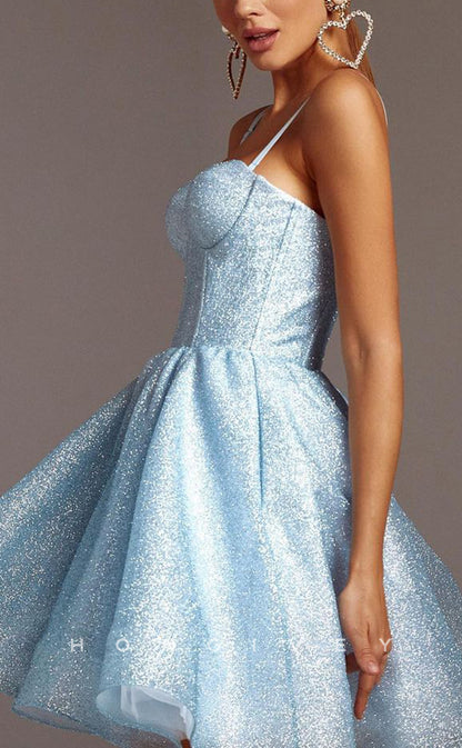 H1892 - Sexy Empire A-Line Spaghetti Straps Glitter Gown Short Party/Evening/Homecoming Dress