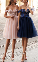 H1895 - Sweet/Classic V-Neck Illusion Cutout Appliques Empire Short Party/Homecoming Dress