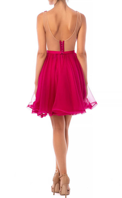 H1900 - Sexy A-Line Plunging Neck Backless Lace-Up Short Homecoming Dress