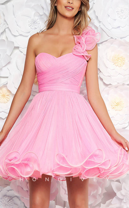 H1902 - Sexy Sweetheart One Shoulder Sashes A-Line  Ball Gown Short Party/ Homecoming Dress