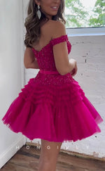 H1904 - Sexy Glitter Off-Shoulder Bowknot Belt Ball Gown Short Party/Homecoming Dress