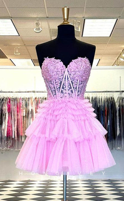 H1905 - Sexy A-Line Empire Sweetheart Illusion Cutout Appliques Ball Gown Short Party/Homecoming Dress