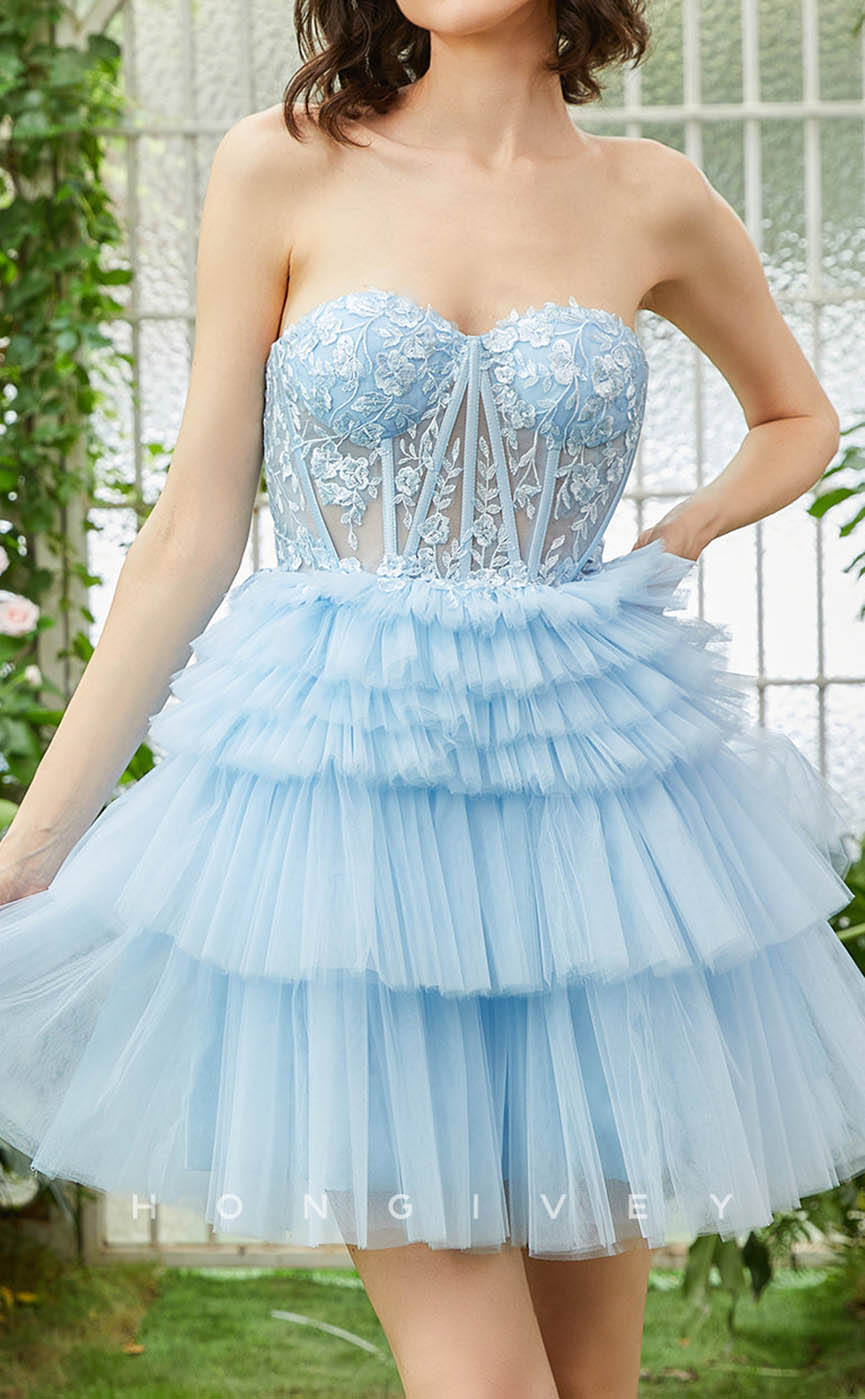 H1905 - Sexy A-Line Empire Sweetheart Illusion Cutout Appliques Ball Gown Short Party/Homecoming Dress