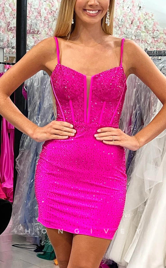 H1908 - Sexy Fitted Spaghetti Straps Glitter Short Party/Evening/Homecoming Dress