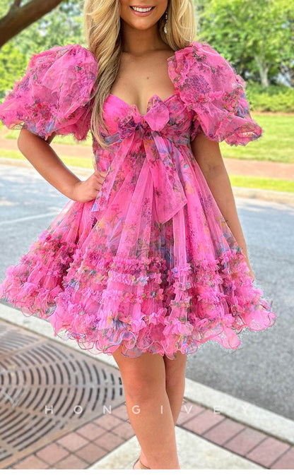 H1910 - Sexy Lace Sweetheart Puff Sleeves Gown Ball Gown Short Party/Homecoming Dress