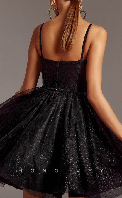 H1917 - Sexy Glitter A-Line Sweetheart Spaghetti Straps Short Evening/Homecoming Dress