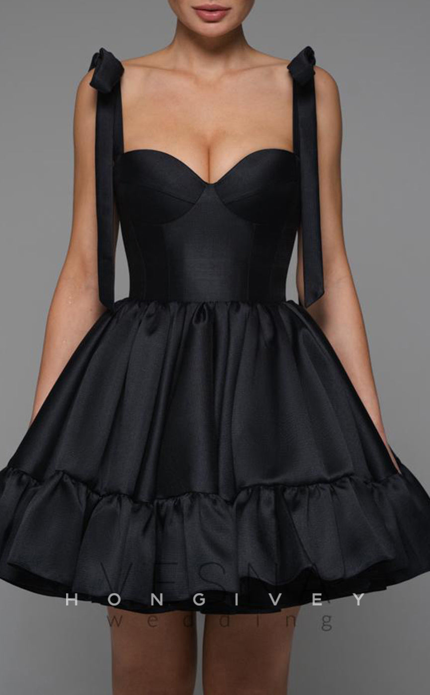 H1937 - Sexy Satin Empire Ball Gown Bowknot Straps Short Evening/Homecoming Dress