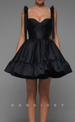 H1937 - Sexy Satin Empire Ball Gown Bowknot Straps Short Evening/Homecoming Dress