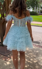 H1940 - Sexy A-Line Sheer Feathers Straps Tiered Ball Gown Short Cocktail/Homecoming Dress