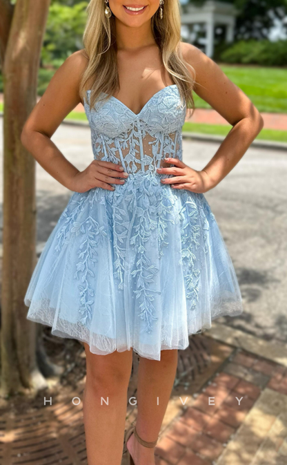 H1944 - Sexy Lace Appliques Illusion Cutout Strapless Short Homecoming Dress