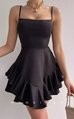 H1949 - Sexy Satin Square Spaghetti Straps Ruffles Short Party/Homecoming Dress