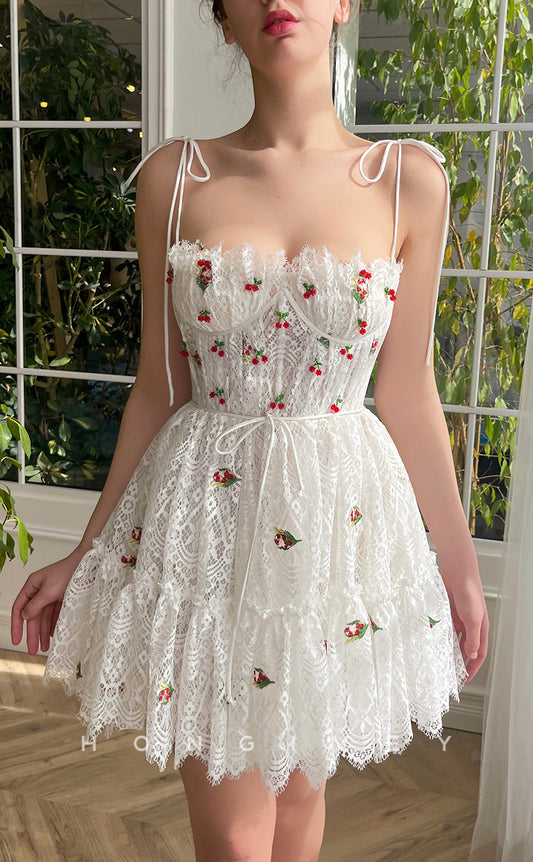 H1950 - Sweet Lace Appliques Sweetheart Spaghetti Straps Sashes Short Homecoming Dress