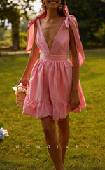 H1975 - Chic & Modern A-Line Empire V-Neck Bowknot Lace-Up Short Party/Homecoming Dress