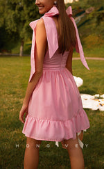 H1975 - Chic & Modern A-Line Empire V-Neck Bowknot Lace-Up Short Party/Homecoming Dress