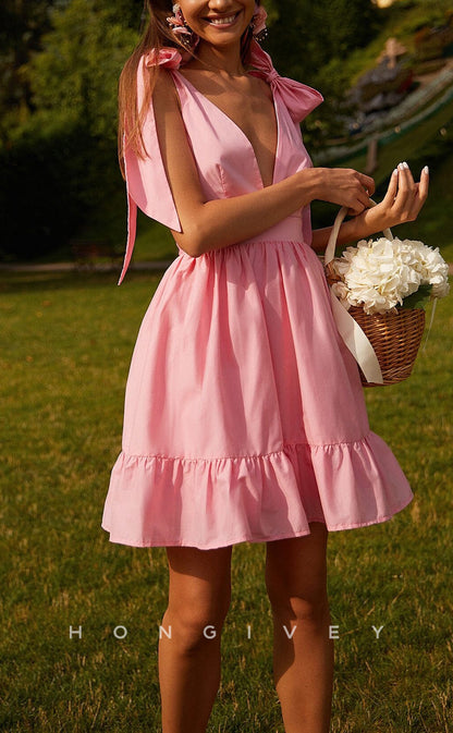H1975 - Chic & Modern A-Line Empire V-Neck Bowknot Lace-Up Short Party/Homecoming Dress