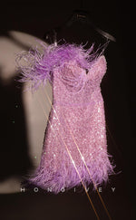 H1976 - Sexy Fitted Glitter Fully Sequined Sweetheart Feather Short Party/Homecoming Dress