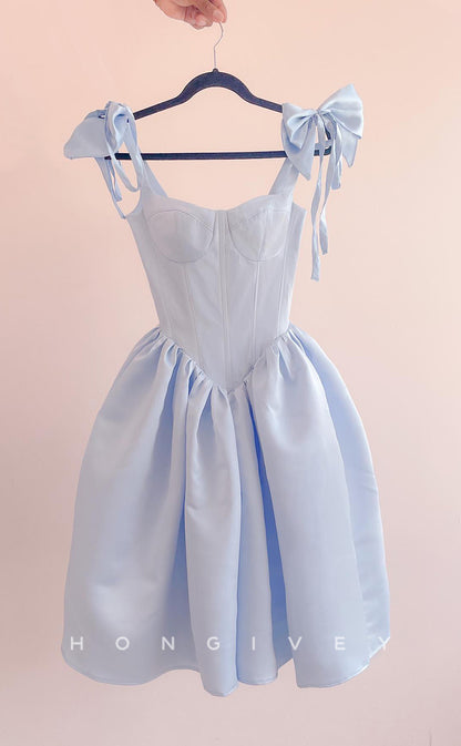H1982 - Sweet Empire A-Line Satin Sweetheart Bowknot Straps Short Party/Homecoming Dress