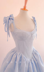 H1982 - Sweet Empire A-Line Satin Sweetheart Bowknot Straps Short Party/Homecoming Dress