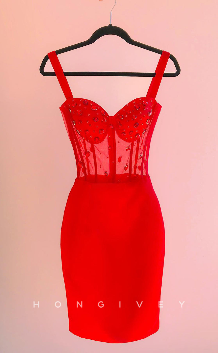 H1992 - Sexy Fitted Red Illusion Cutout Sweetheart Spaghetti Straps Short Party/Homecoming Dress