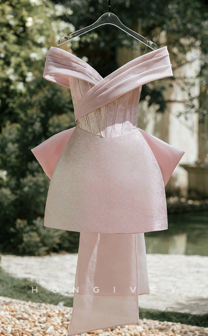 H2014 - Elegant Glitter Empire A-Line Off-Shoulder Bowknot Short Evening/Homecoming Dress