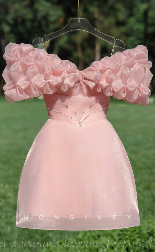 H2015 - Elegant Pink Empire A-Line Bowknot Off-Shoulder Mini Homecoming/Evening Dress