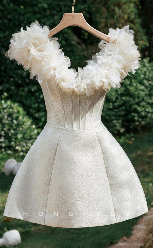 H2019 - Elegant Glitter A-Line Sleeveless V-Neck Floral Short Homecoming Party Dress