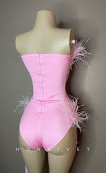 H2024 - Sexy Fitted Glitter Strapless Feathers Jumpsuit Short Homecoming  Dresses For Black Women