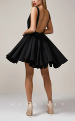 H2028 - Sexy Black A-Line Plunging Neck Open Back Party/Homecoming Dress