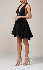 H2028 - Sexy Black A-Line Plunging Neck Open Back Party/Homecoming Dress