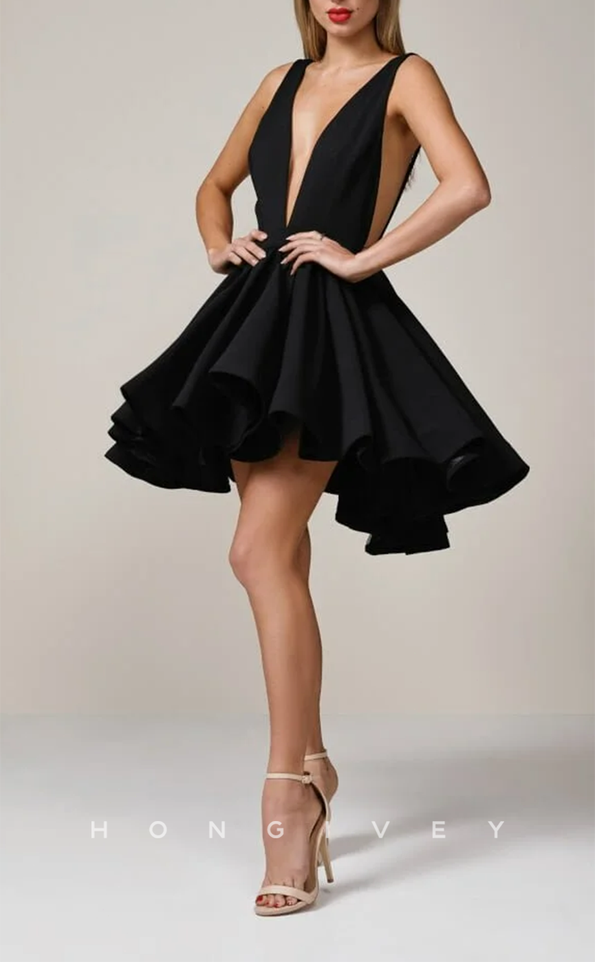 H2028 - Sexy Black A-Line Plunging Neck Open Back Party/Homecoming Dress