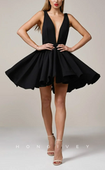 H2028 - Sexy Black A-Line Plunging Neck Open Back Party/Homecoming Dress