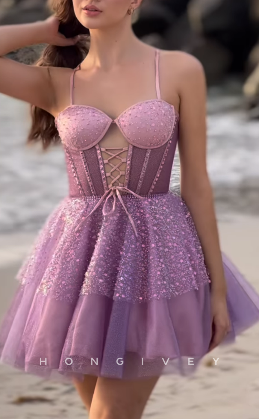 H2029 - Chic Glitter A-Line Sweetheart Spaghetti Straps Ball Gown Homecoming Dress