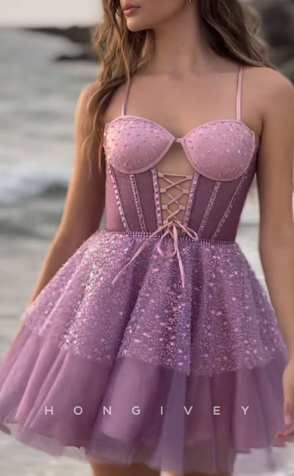 H2029 - Chic Glitter A-Line Sweetheart Spaghetti Straps Ball Gown Homecoming Dress