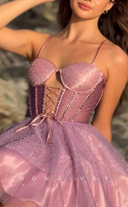 H2029 - Chic Glitter A-Line Sweetheart Spaghetti Straps Ball Gown Homecoming Dress