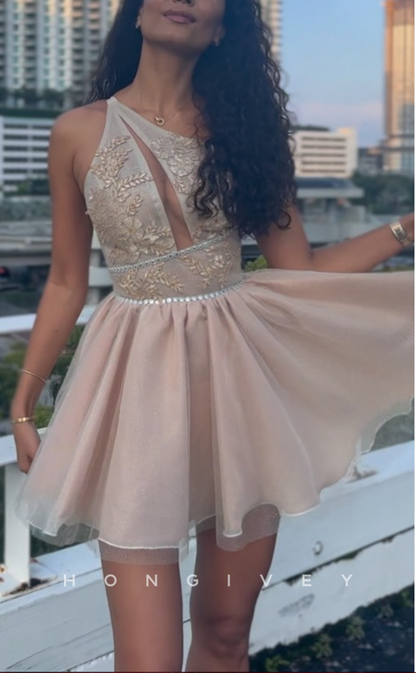 H2033 - Sexy A-Line One Shoulder Sleeveless Empire Beaded Homecoming Dress