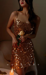 H2050 - Sexy Fitted Glitter Square Spaghetti Straps Sequined Short Party/Homecoming Dress