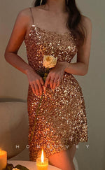 H2050 - Sexy Fitted Glitter Square Spaghetti Straps Sequined Short Party/Homecoming Dress