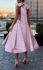 H2053 - Chic Satin A-Line Empire Sleeveless Halter Bowknot Short Party/Homecoming Dress