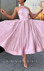 H2053 - Chic Satin A-Line Empire Sleeveless Halter Bowknot Short Party/Homecoming Dress