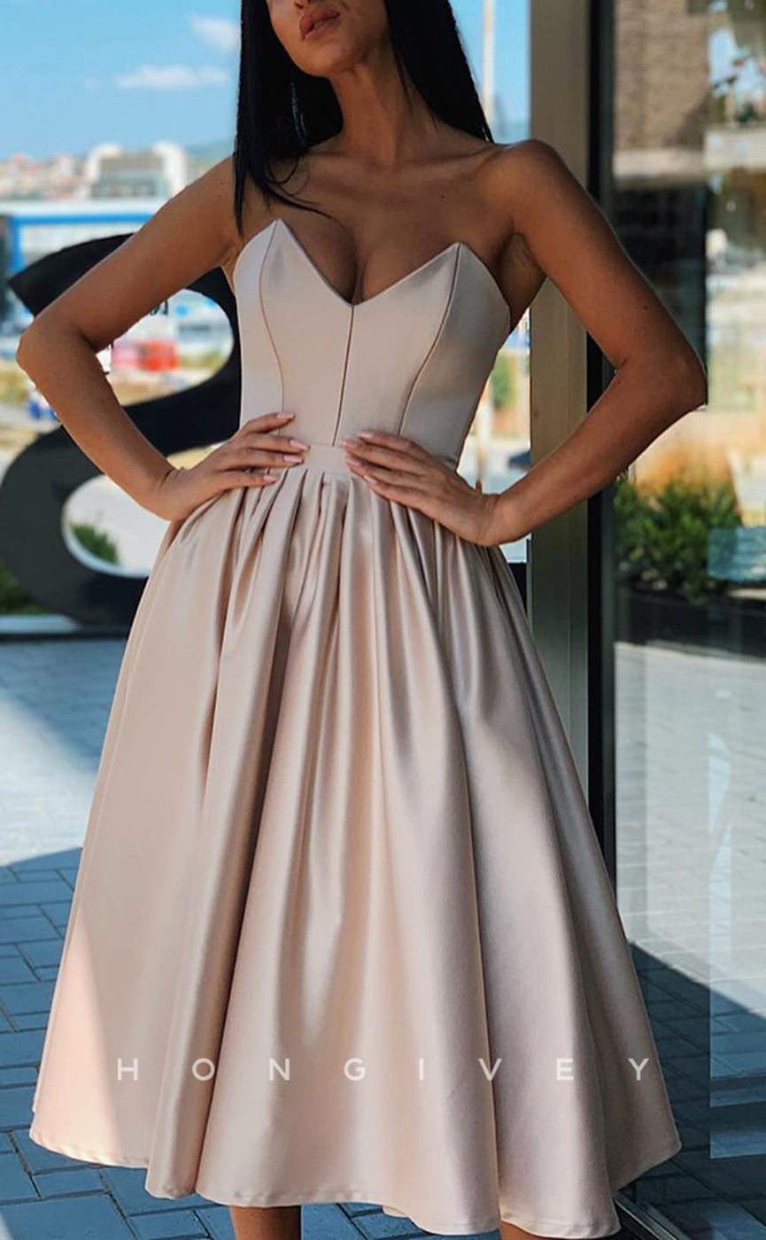 H2060 - Chic Satin A-Line Empire V-Neck Strapless Short Party/Homecoming Dress