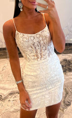 H2067 - Sexy Fitted Illusion Scoop Spaghetti Straps Appliques Short Party/Homecoming Dress